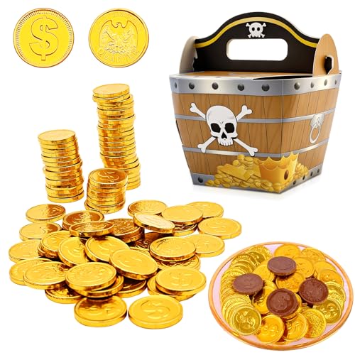 80 Stück Goldmünzen Schokolade Geld Goldtaler Schokolade Goldmünzen Essbar Schokolade Münzen in Goldfolie für Piratenschatz Kindergeburtstag Hochzeit