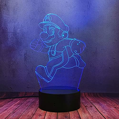 Manga 3D LED Bedroom Night Light, Mario Game Running Desk Table Lamp, 16 Color Novelty Lighting Lamp for Baby Kid Old Sleep, Bar Cafe Office Creative Decor Christmas Gift