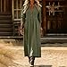 Cotton Linen Casual Dress for Women 3/4 Sleeve V Neck Button Loose Fit Dress Business Casual Fashion Midi Dresses S-2XL Army Green
