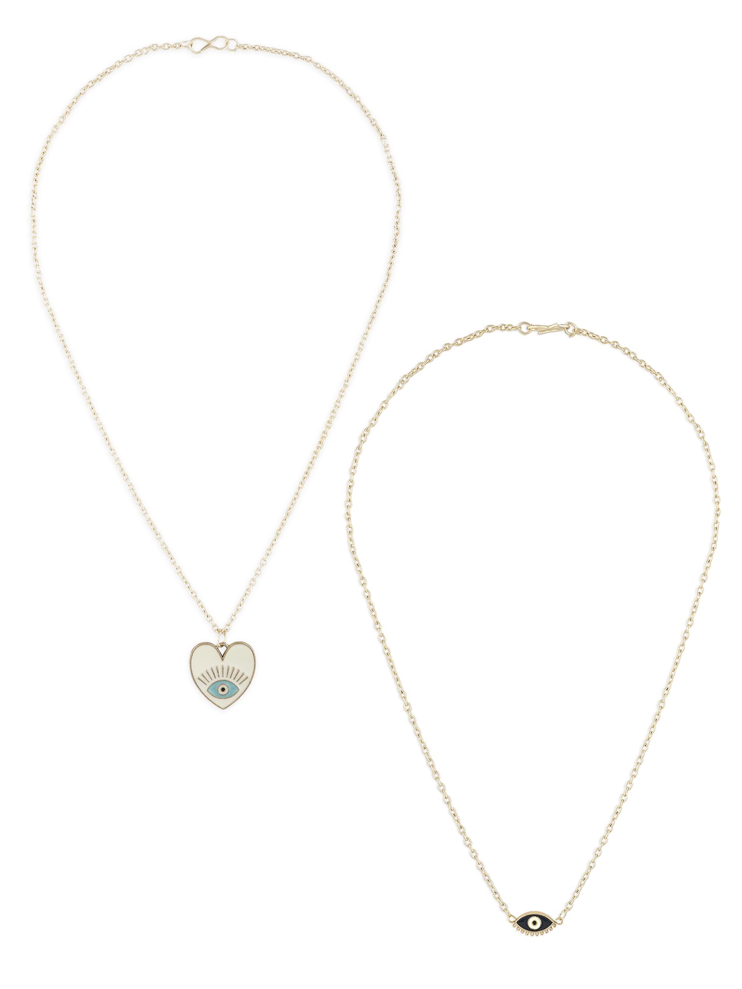ZAVERI PEARLS Set Of 2 White & Blue Enamelled Evil eye Pendant & Chain For Women-ZPFK16834 (B0CMHCP4XS) Amazon Price History, Amazon Price Tracker