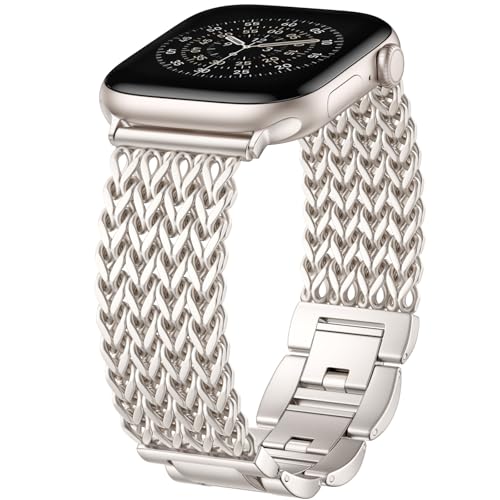 Image of Metal Band Compatible with Apple Watch Bands for Women 40mm 41mm 42mm 38mm 44mm 45mm 46mm 49mm, Dressy Stainless Steel Link Bracelet, Designer Strap for iWatch Series 11 /SE /10 /9 /8 /7 /6 /5 /4 /3 /2 /1 /Ultra