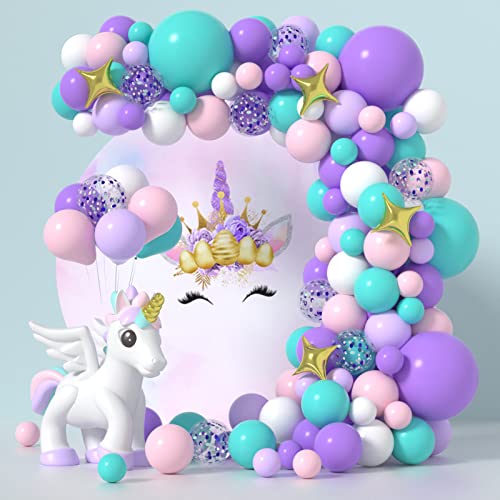 Janinus Unicorn Balloon Garland Arch Kit Kid Baby Girls Birthday Party Decorations Teal Purple Pink Blue White Balloons Latex Balloons For Baby Shower Party Supplies #TOP9