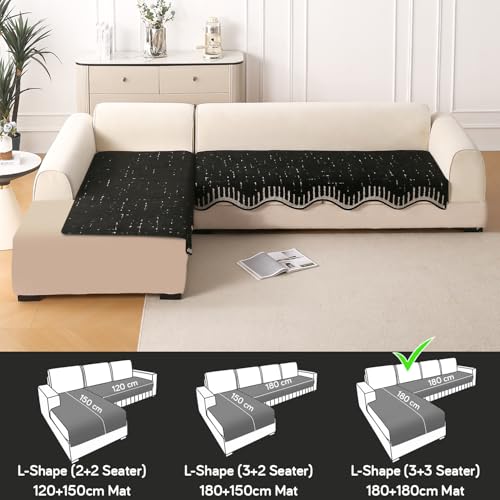 Image of HOKIPO Supple Soft Wavy Sofa Cover L Shape 6 Seater Mat, 3+3, Green
