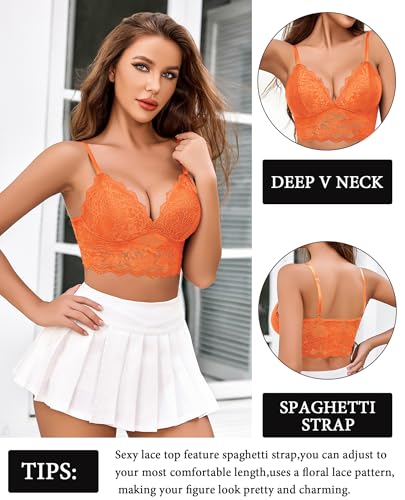 Image of Avidlove Lace Bralettes for Women V Neck Spaghetti Strap Bra Unpadded Tops Sexy Cami Crop Top Going Out Lingerie