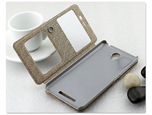 Image of Heartly GoldSand Sparkle Luxury PU Leather Window Flip Stand Back Case Cover for Xiaomi Redmi Note 2 Dual Sim - Hot Gold