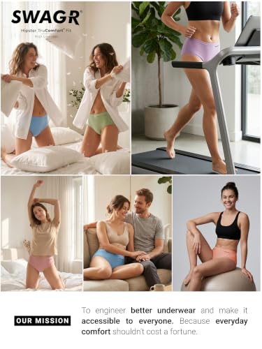 Image of SWAGR 5 Pack Women's High Coverage Super Combed Cotton Hipster Panty Set | Powered by ZincShield Anti-Bacterial Tech | BreatheSoft Fabric | MarkFree Waistband | SOXCO Style HP06