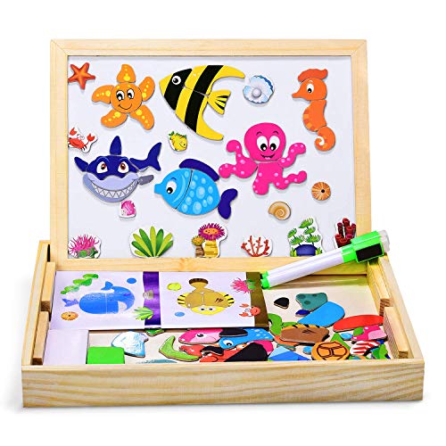 Preisvergleich Produktbild Dookey Magnetisches Holzpuzzle Doppelseitiger, Pädagogisches Holzspielzeug Lernspielzeug für Kinder ab 3 Jahre für den Einsatz zu Hause, in Schulen, Picknick, die Reise