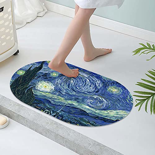 Image of Diatomaceous Earth Bath mat ,Van Gogh Starry Night Super Absorbent Oval Fast Drying Non-Slip Diatomite Mud Bathroom Floor Rugs,Office Doormat Kitchen Dining Living Hallway Area Rug,50cmx80cm