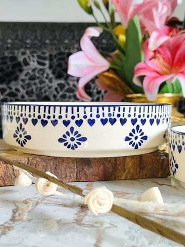 Image of Niyara Stoneware Handmade Ceramic Stylish Premium Bowls Serving Bowls Microwave Dishwasher Safe (New Salad Delta Bowl)