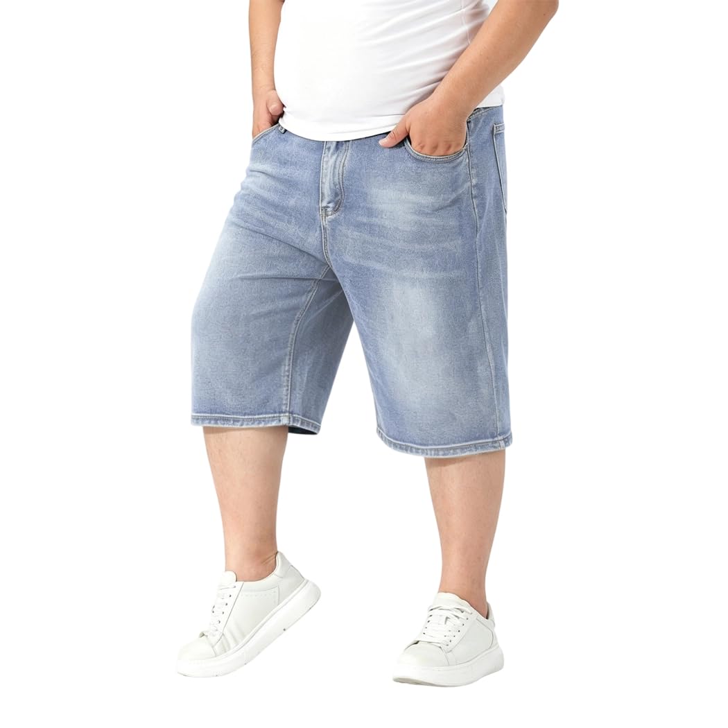 Herren Jeans Shorts Übergröße Männer Denim Shorts Lässige Kurz Jeanshose Loose Fit DK006