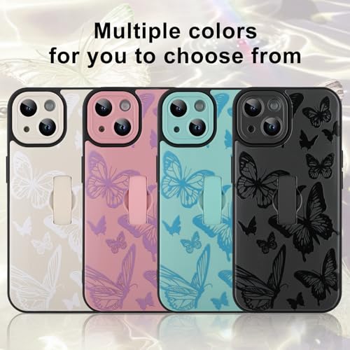 Image of for iPhone 15 Case with Finger Strap Holder, Cute Cool Butterfly Print Pattern Design for Women Men, Shockproof Anti Scratch Hand Kickstand Protective Cover, Gray