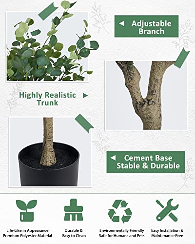 Keloteven Artificial Eucalyptus Tree Indoor 5Ft Tall Faux Eucalyptus Plant Potted Silk Realistic Leaves Fake Eucalyptus Tree In Pot Artificial Plants For Home Office Room Tree Decor Housewarming Gift #TOP6