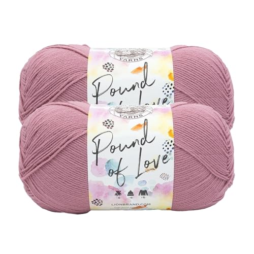 Image of Lion Brand Yarn, Pound of Love Crochet Yarn, Heather Rose, Pink, 2 Pack | Large Skein Everyday Basic 100% Acrylic Worsted Weight Knit Fiber for Baby Blankets, Classic Afghans, Sweaters, Scarf Sets