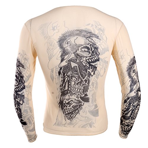 Hedmy Men's Fake Tattoo Tribal Inspired Print Elastic Long Sleeve T Shirt Muscle Tops Undershirt3