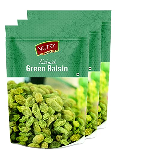 Image of Nutzy Kishmish (Green Raisins) 600 Grams (200gm X 3) - Hari Darakh | Green Raisns Nutrient-Rich Superfood for Energy |Hari Kishmish Rich Source of Potassium & Dietry Fiber - This seedless Kishmish is the Best Snack for Every Age Group | Kishmish | Delicious Snack