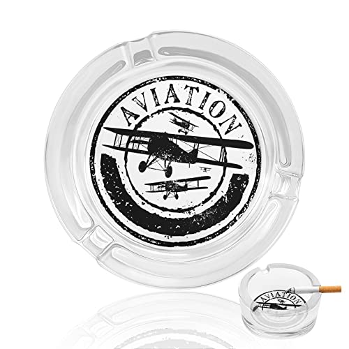 Aviation and Airplane Stamp Silhouettes Glass Ashtrays Round Ash Tray
