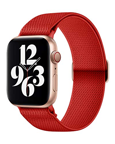 AMANECER Stretchy Nylon Watch Bands Compatible with Apple Watch Series 9/8/7/6/5/4/3/ SE 2/1, Adjustable Braided Elastic Sport Loop Rugged Fabric Straps for iWatch Women Men (Red, 38/40/41MM)