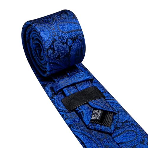 Image of Barry.Wang Paisley Tie for Men Silk Woven Necktie and Tie Clip Set Wedding Party Business Formal