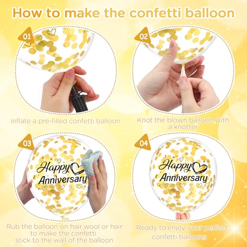 Happy Anniversary Balloons 18Pcs Black Gold Anniversary Party Decorations for Women Men Gold Silver 12Inch Metallic Confetti Anniversary Balloons for Indoor Outdoor Party Supplies - Image 7