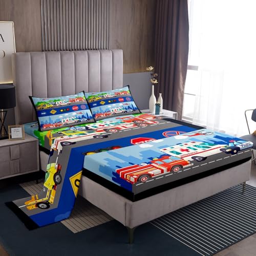 Parure de lit 4 pièces véhicules de sauvetage pour chambre enfant