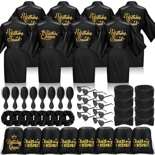 Image of Coume 48 Pcs Women Birthday Robe Birthday Queen Squad Robe Sunglasses Scrunchie Headbands Comb Bag for Spa Party