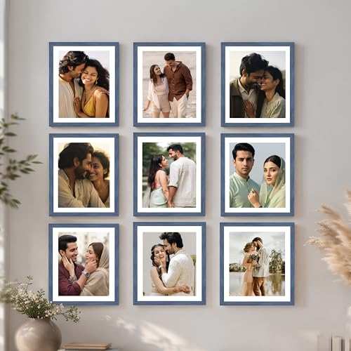 Image of Art Street Premium Photo Frame for living room, Classic Aesthetic Design Photo Frames for Photograph, Art Work, Kids Room Set of 9 (8x10 Inch, Blue)