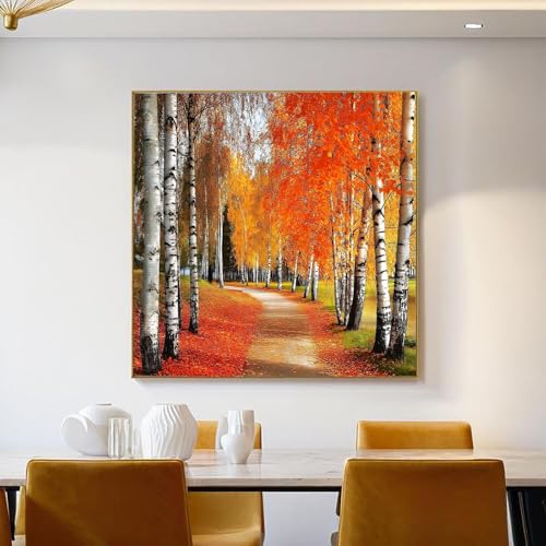 Cuadro de paisaje otoñal para decorar un dormitorio cálido y moderno sin marco 4