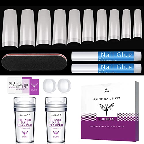 Nail Tips And Glue Acrylic Nails - Ejiubas French Tip Nail Stamp, 2Pcs Nail Art Stamper, 2Pcs Nail Scraper With 2Pcs Replaceable Nail Stamper Heads #TOP12