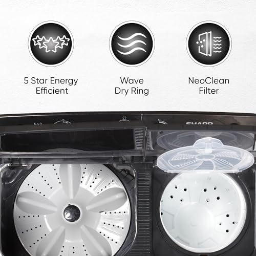 Image of SHARP 7 kg, 5 star with E-Spin Pulsator,Semi-Automatic Top Loading Washing Machine, 1300 RPM (ES-SD70NB-PS, Steel Grey, Pure Wave)