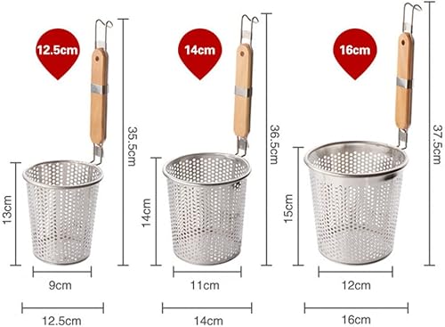 Miniatura 6 de Stainless Steel Pasta Basket with Wooden Handle 12.5cm Food Dumpling Noodle Strainer Fine Mesh Skimmer Deep Strainer for Pasta Ramen Dumpling Deep