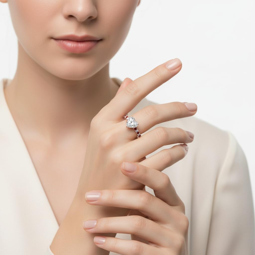 Choose Your Gemstone Heart Shape 14k Rose Gold Plated Hidden Halo Petite Diamond CZ Ring Minimal Surprise Gifts for Ladies Wedding Jewelry Handmade Gifts for Wife : US Size 4 to 12