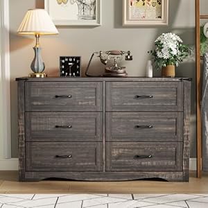 Loomie Farmhouse 6 Drawers Double Dresser for Bedroom, Modern White Dresser Chest of Drawers, Wide Dressers Organizer, Accent Storage Cabinet for Closet, Living Room, Hallway, Dark Rustic Oak Loomie Farmhouse 6 Drawers Double Dresser for Bedroom Modern White Dresser Chest of Drawers Wide Dressers Organizer Accent Storage Cabinet for Closet Living Room Hallway Dark Rustic Oak