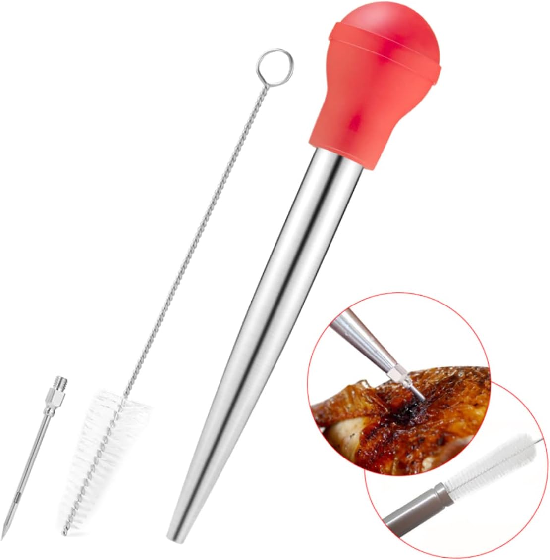 BESTOYARD 4pcs Stainless Steel Turkey Baster Set Silicone Brush Dropper Bbq Tool Kit for Basting Poultry