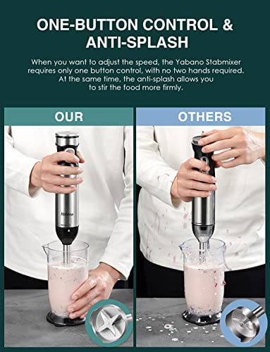 Yabano-Batidora-de-Mano-1000W-Minipimer-4-en-1-Batidora-Varillas-Inteligente-Batidora-Electrica-con-Turbo-para-Smoothie-4-Cuchillos-y-Acero-Inoxidable-Cepillado-de-Material-Sin-BPA