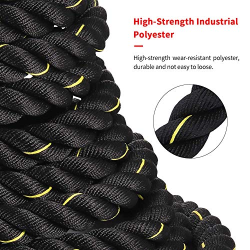 MYOYAY 30FT Length Battle Rope 100% Poly Dacron Fitness Rope with Durable Protective Sleeve Workout Ropes for Strength Training Home Gym Outdoor Cardio Workout Crossfit