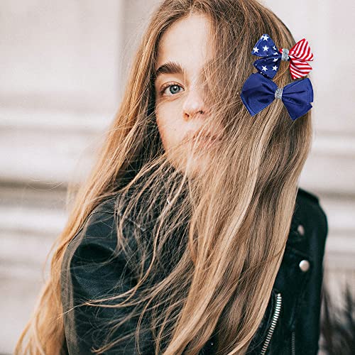 Madison Tyler Americana Collection 2 Piece Usa Flag And Blue Ribbon Bow Hair Clips Independence Day Fashion Accessory For Women #TOP1
