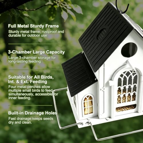 BlueYu Solar Bird Feeder, Large Hanging Metal Bird House Feeder with Solar LED Lights, Waterproof Large Capacity Decorative Bird Feeder for Garden Backyard, for Bird Lovers & Gardeners by BlueYu - Used condition - Image 7