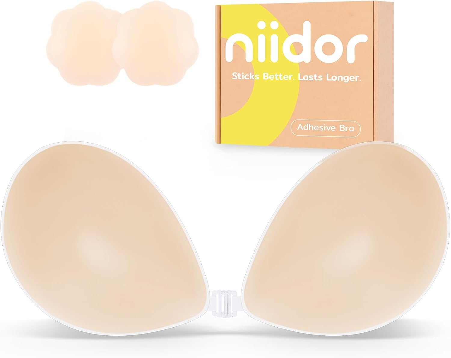 Niidor Adhesive Bra Strapless Ultra Sticky Invisible Push up Silicone Bra Multiple Colors Sizes Reusable for Backless Dress