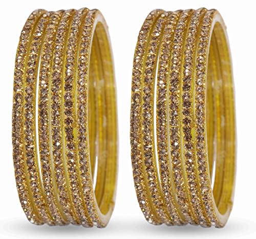 Image of NMII Glass with Zircon Gemstone and Beads Studdded Glossy Finished Traditional Bangle Set For Women and Girls