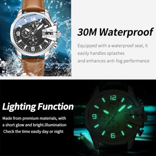 Image of OLEVS Men Watch Big Face Chronograph Waterproof Leather Strap Fashion Watch