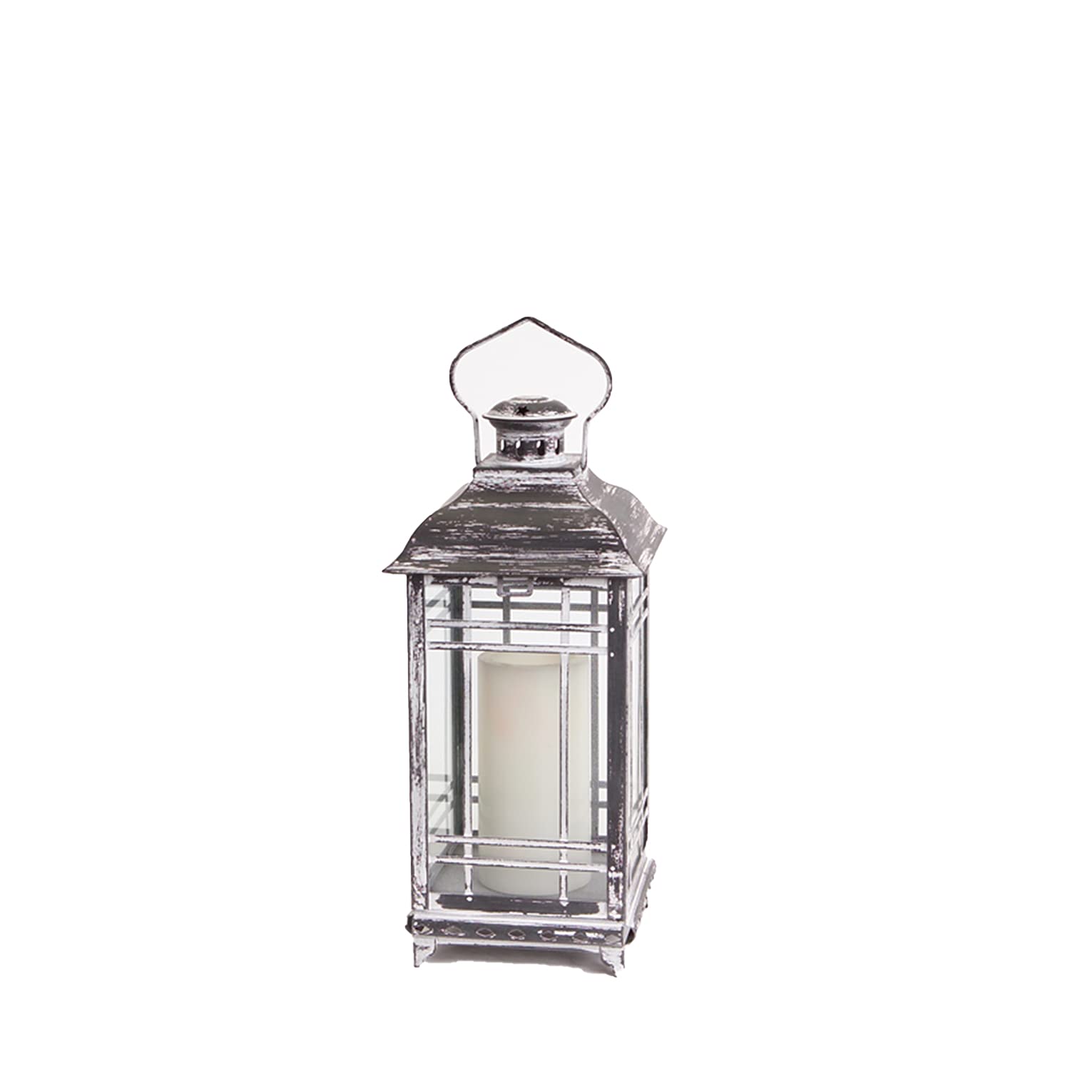 Zestaw 3 białych i grafitowych szarych lampionów świecowych w stylu misji - 35-38-50 cm - Melrose, szary i biały