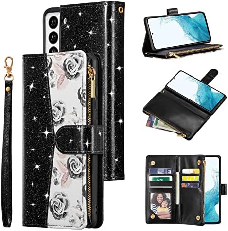 UEEBAI Wallet Case for Samsung Galaxy S21 5G, Premium PU Leather Magnetic Closure Geometric Marble Pattern Handbag Zipper Pocket Case Kickstand Card Slots Shockproof Flip Cover - Pink & Purple