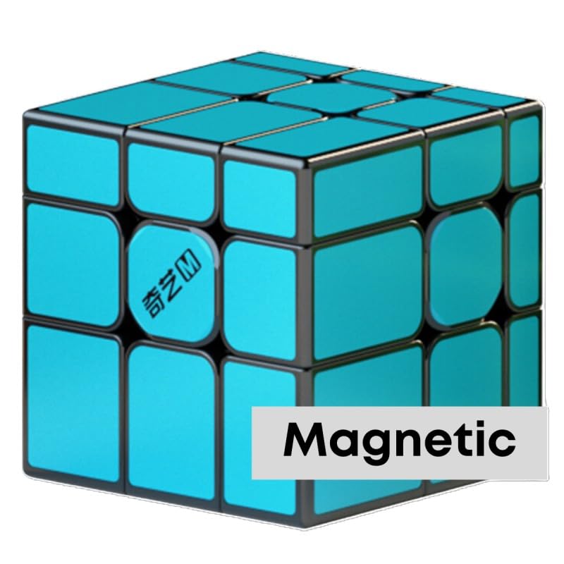 Image of QiYi Mirror Magnetic Tiled 3x3 Speed Cube - Mirror Blocks Puzzle with Factory-Installed Magnets, Durable Tile Finish, Smooth Turning - Fun Shape Mod for Cubers & Collectors (Blue)