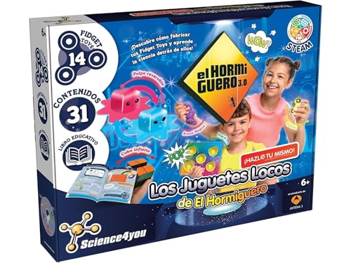 Science4you Juguetes Locos El Hormiguero Fidget Toys, Juguetes Antiestres, 14 Manualidades: Haz tu Pulpo Reversible, Pelota Sensorial, Arena Mágica, Juguetes Educativos para Niños 6+ Anõs (80003498)