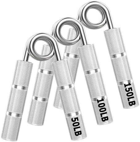 Silver Metal Hand Gripper Set,50LB-400LB 13 Pack No Slip Heavy-Duty Grip Strengthener,Great Wrist & Forearm Hand Exerciser,Home Gym,Hand Grip Strength Trainer