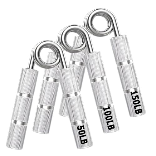 WANSPOORTS Silver Metal Hand Grip Set 50LB-400LB No Slip Heavy-Duty Grip Strengthener Great Wrist & Forearm Hand Exerciser Home Gym Hand Gripper Grip Strength Trainer (Silver 3Pack(50LB-150LB))