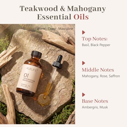 Image of Teakwood & Mahogany Essential Oil, Fragrance Oil for Diffusers & Candle Making, 118ml (4 fl oz) Large Bottle, Long Lasting Wood Scent Oil for Home Fragrance, Soap & DIY