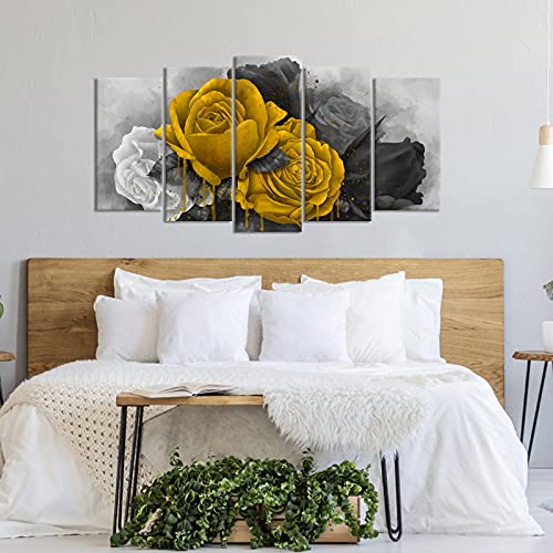 Artsbay Rose Canvas Wall Art Black And White Yellow Flower On Vintage Backdrop Pictures Framed Canvas Print Modern Large Flower Art Decor Home Office Living Room Bedroom Bathroom Wall Decoration #TOP3