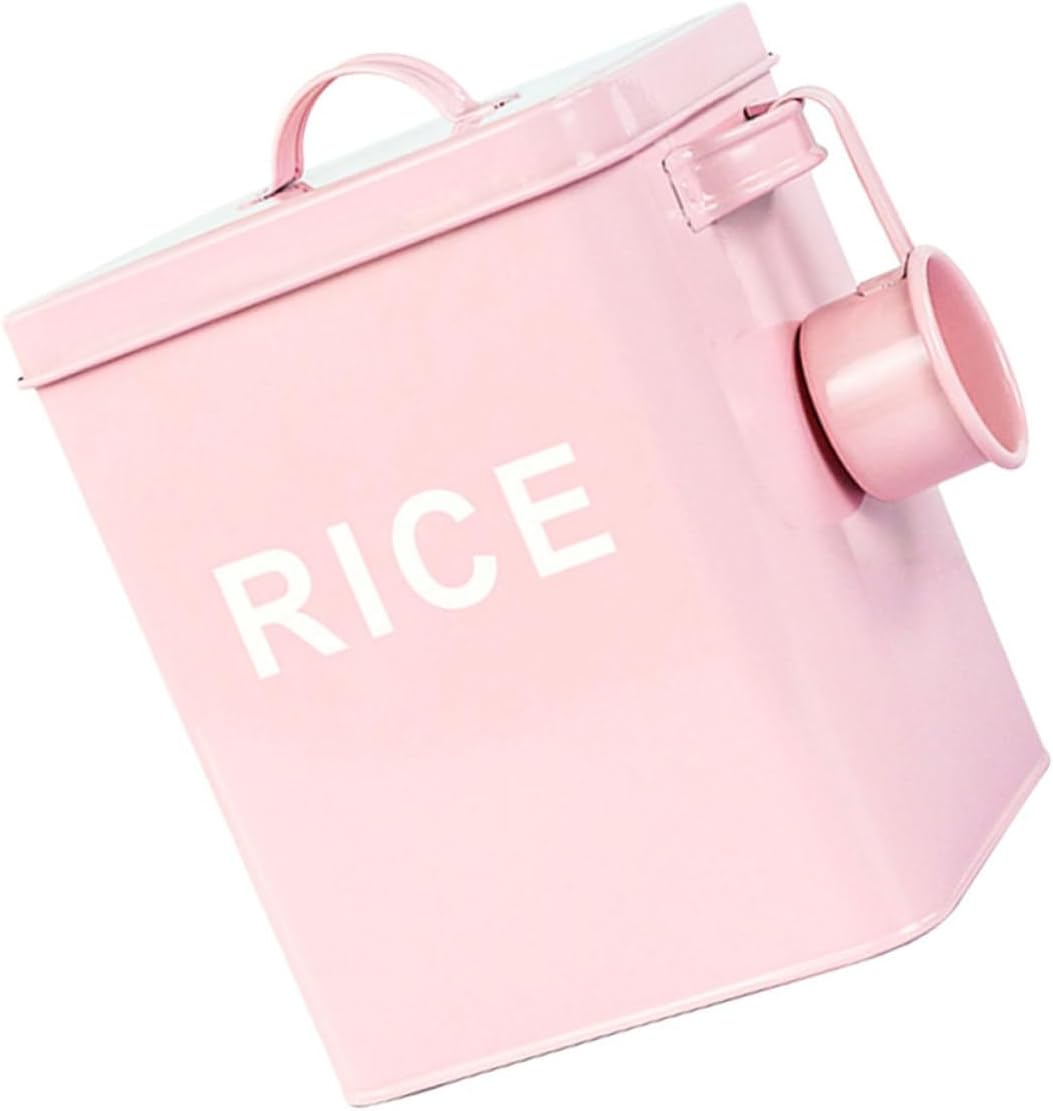 Mipcase Pet Food Storage Bucket with Airtight Seal Iron Food Sealing Canister with Measuring Scoop Large Capacity for Cats and Dogs Pink