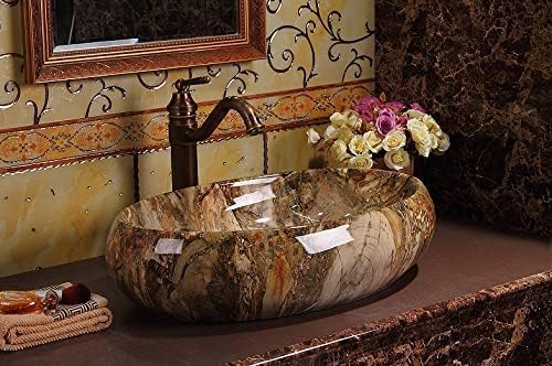 Image of Designer Counter Top Wash Basin | Tabletop Ceramic Bathroom Sink | Wash Basin Over Counter | Wash Basin For Bathroom, Living Room (24 x 15 x 6 Inch) (Glossy Wooden Green)